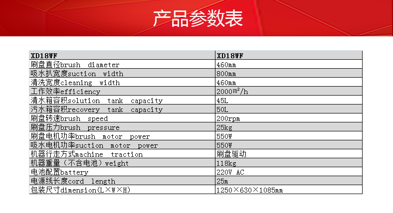 电线式手推洗地机半自动洗地机XD18WF47
